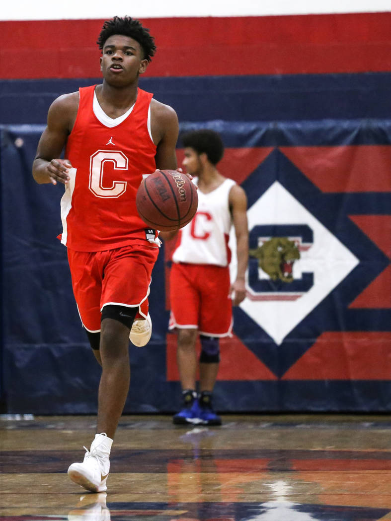 Coronado freshman Jaden Hardy dribbles the ball during a basketball practice at Coronado Hig ...