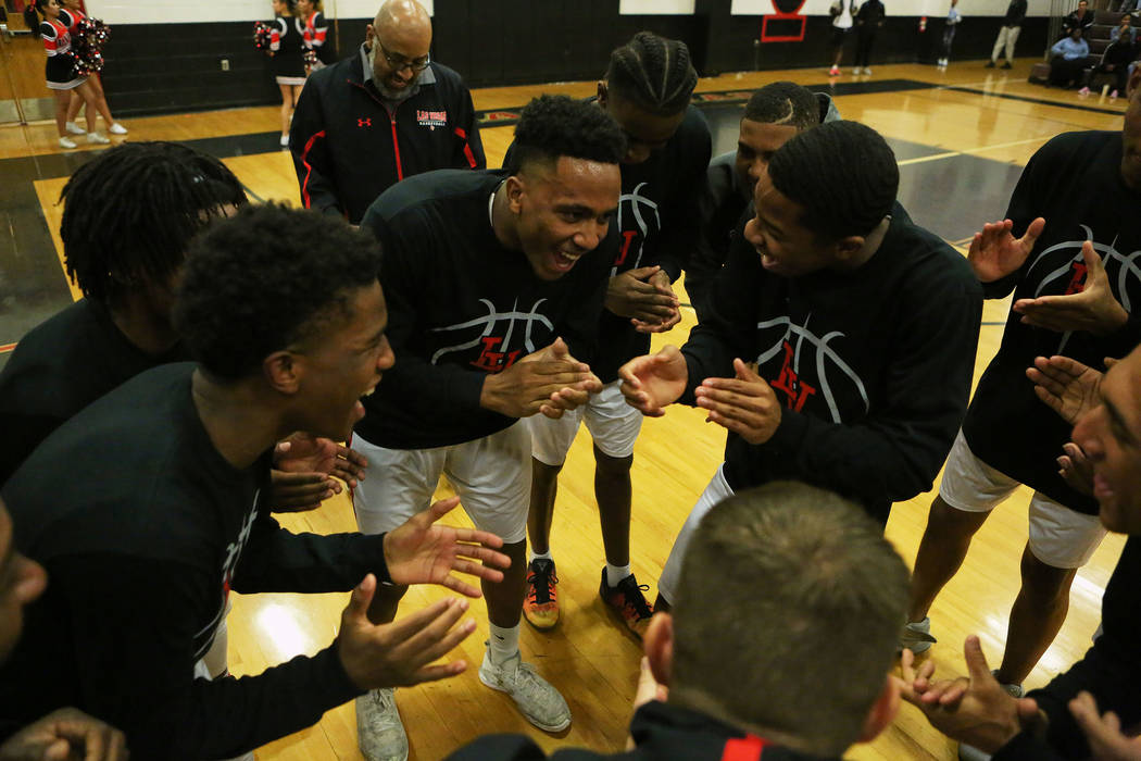 Las Vegas players gather prior to their game against Durango at Las Vegas High School in Las ...