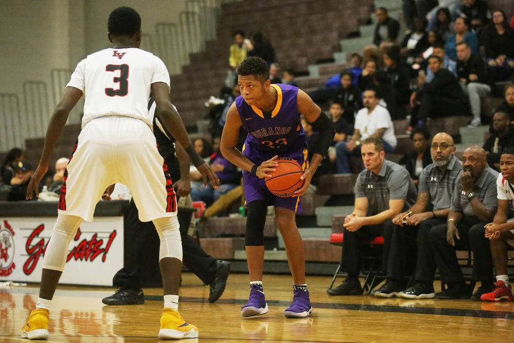 Durango player Nicquel Blake (23) prepares to pass during a game against Las Vegas at Las Ve ...