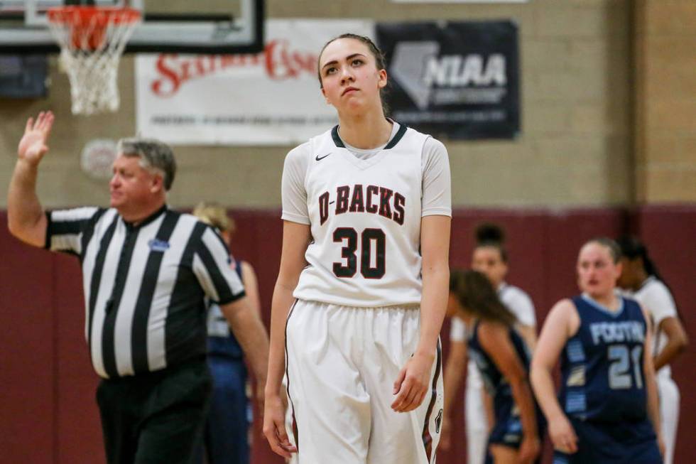 Desert Oasis’ Sierra Mich’l (30) reacts as she is subbed out following a persona ...