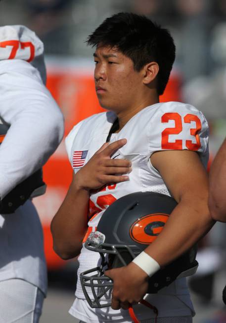 Bishop Gorman kicker Derek Ng prepares to compete in the NIAA 4A state championship football ...