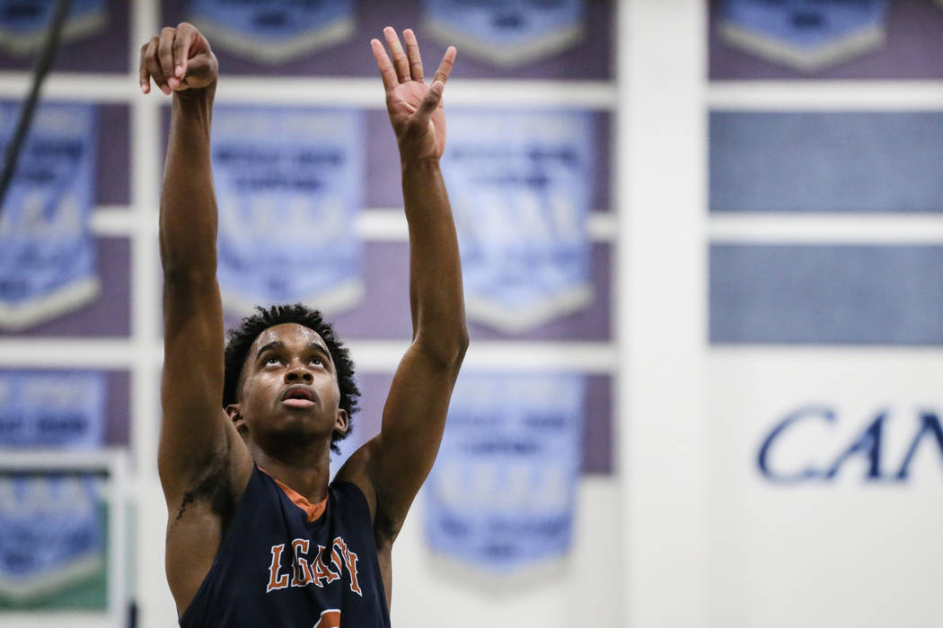 Legacyճ Cristian Pitts (3) shoots a free-throw during the third quarter of a basketbal ...