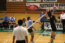 Centennial High School volleyball player Talia Barnes (16) passes the ball over Palo Verde p ...