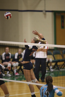 Coronado High School volleyball player Berkeley Oblad (10) jumps for the ball during a game ...