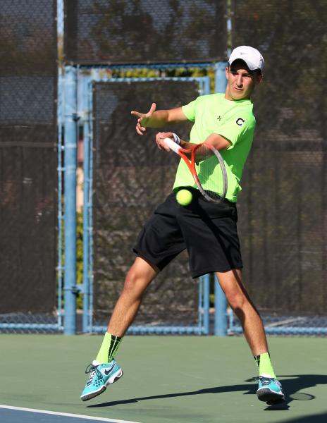 Palo Verde senior Zack Surmacz returns a ball during a Division I state championship match o ...