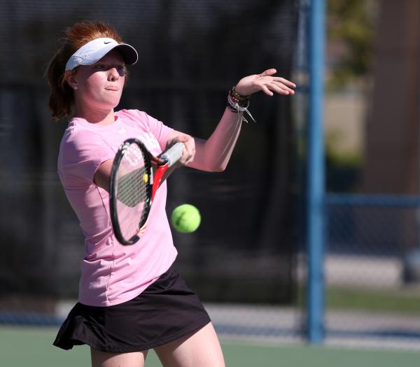 Faith Lutheran freshman Madison Foley returns the ball during a Division I-A state champions ...