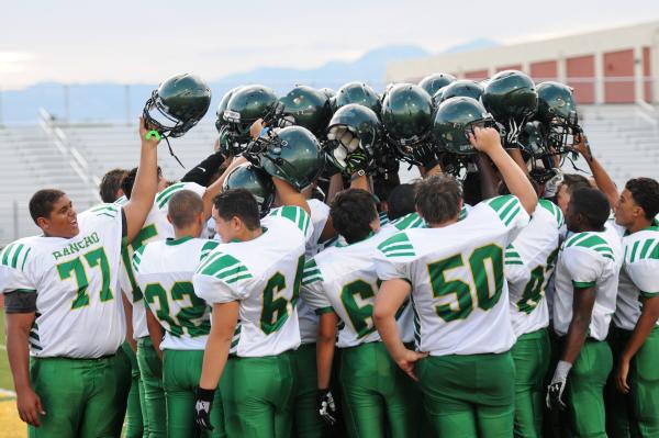 Rancho players gather before their road game on Friday at Clark.