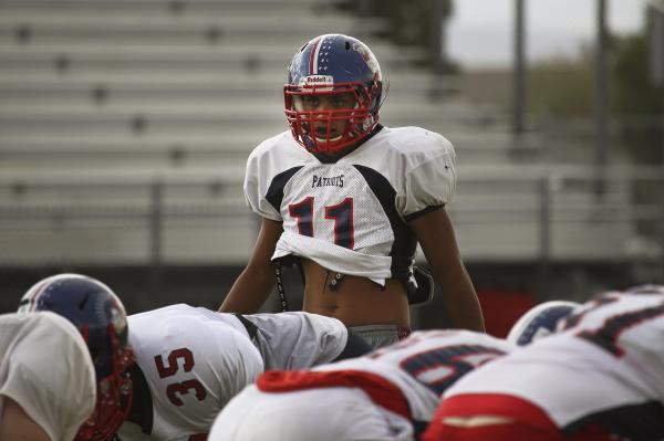 Liberty linebacker Samson Monterde keeps an eye on the line during practice