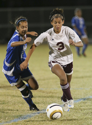Pahrump Valley High School soccer player Lexi Smith drives the ball down the field during a ...