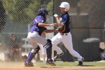 Durango catcher Oscar Cardenas applies the tag to Legacy’s Joey Wright.