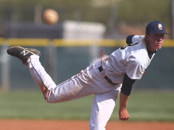 Boulder City senior Tanner Howell pitches against Chaparral on Friday during the host Eagles ...