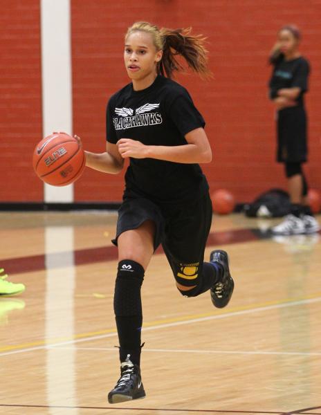 Clark junior Bobbi Floyd drives down the court at a recent practice.