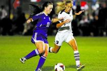 Silverado’s Danielle Parven, left, controls the ball as Foothill’s Charley Gibbs ...