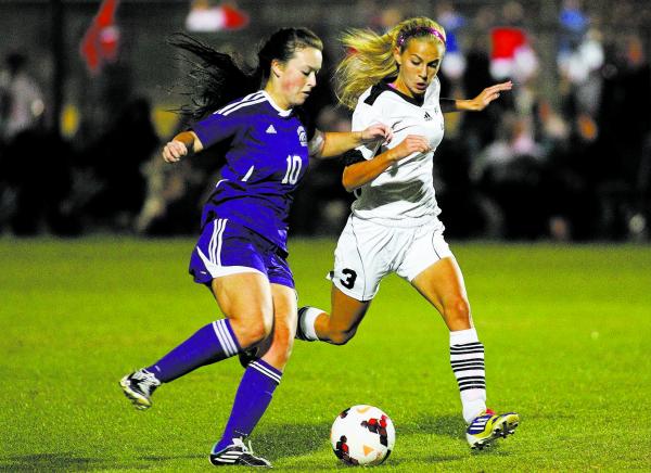 Silverado’s Danielle Parven, left, controls the ball as Foothill’s Charley Gibbs ...