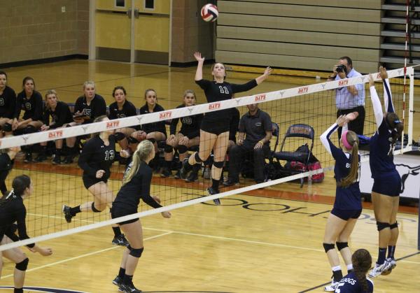 Palo Verde’s Kendall Cheval jumps to hit the ball against Centennial during the semifi ...