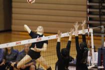 Bishop Gorman’s Francesca Manz (14) goes for a spike against Palo Verde during the cha ...