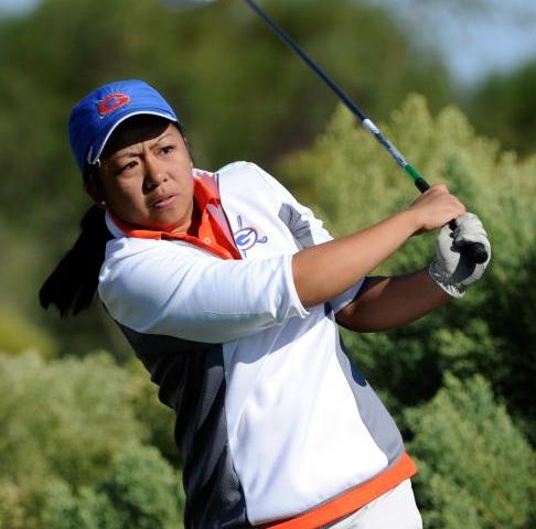 Bishop Gorman’s Katie DeJesus watches her tee shot during the Sunset Region girls golf ...