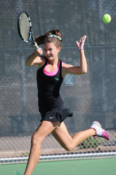 Palo Verde’s Annie Walker returns a shot to Bishop Gorman’s Chelsea Crovetti on ...