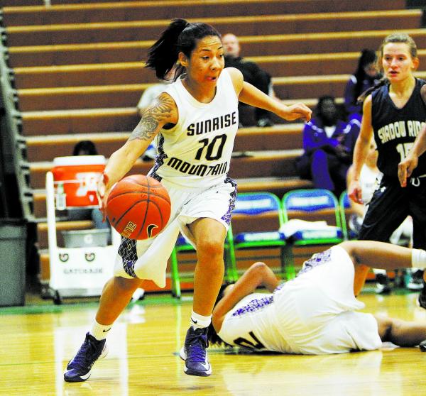 Sunrise Mountain’s Brittany Veal comes up with a loose ball during a game against Shad ...