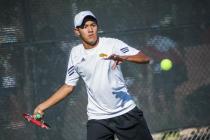 Clark’s Miko Pasimio prepares to hit a forehand.