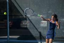 The Meadows’ Abigail Klein hits a forehand.