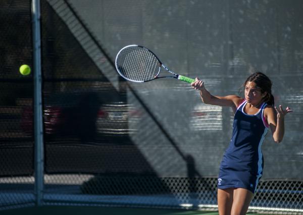 The Meadows’ Abigail Klein hits a forehand.