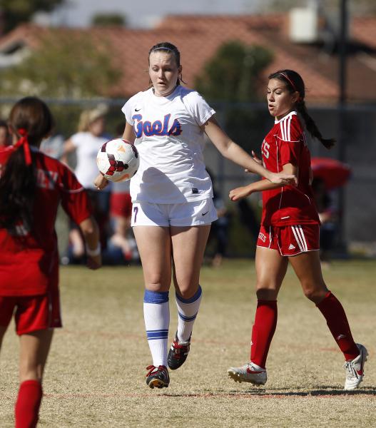 Bishop Gorman’s Carley Pasqualotto controls the ball during the Sunset Region title ga ...