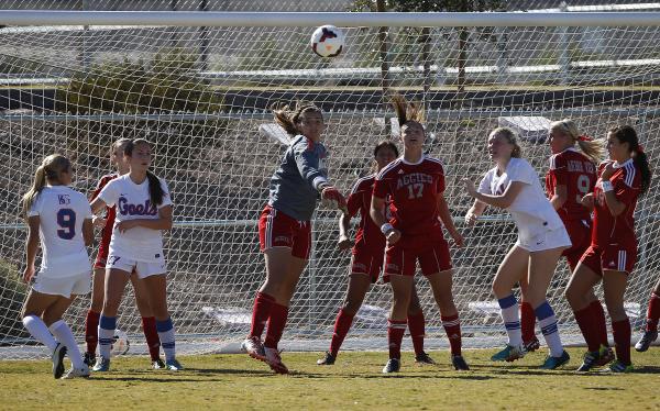 Arbor View goalie Kylee Wallace makes a save against Bishop Gorman during the Sunset Region ...