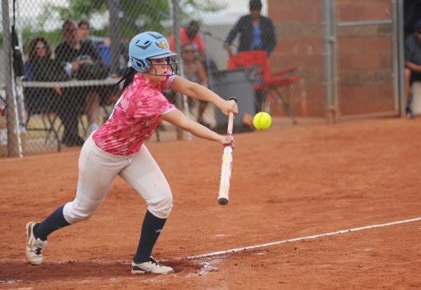 Foothill’s Hannah Russo lays down a bunt against Silverado