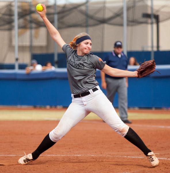 Centennial’s Taylor Huntly delivers a pitch during the Sunset Region title game on Fri ...