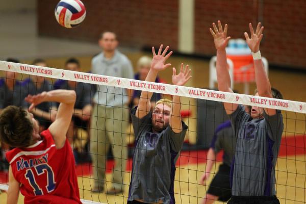 Valley’s Jack Heavey winds up for an attack attempt