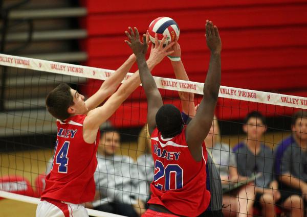 Valley’s Matt Ballaro, left, and Micco Carinaud combine on a block.