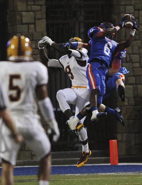 Bishop Gorman’s Terrance Chambers (6) intercepts a pass intended for Mountain Pointe&# ...