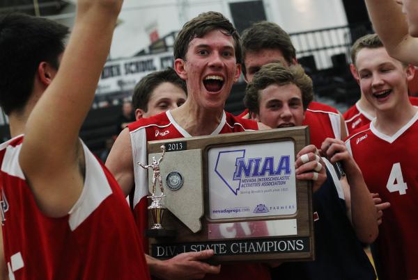 Coronado’s Tyler cucullu, center, celebrates his team’s second consecutive state ...