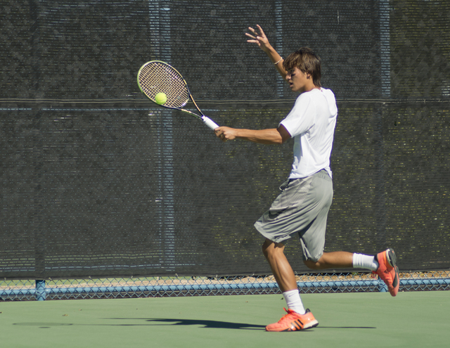 Dylan Levitt of Palo Verde High School hits the ball during the Nevada state championship te ...