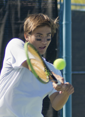 Dylan Levitt of Palo Verde High School hits the ball during the Nevada state championship te ...