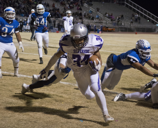 Silverado’s Keikiokalani Misipeka (24) runs the ball in for a touchdown during the Sun ...