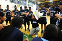 Centennial head girls basketball coach Karen Weitz is seen during a timeout against Spring V ...