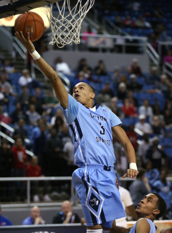 Canyon Springs’ Jordan Davis makes a shot against Bishop Gorman in the Division I cham ...