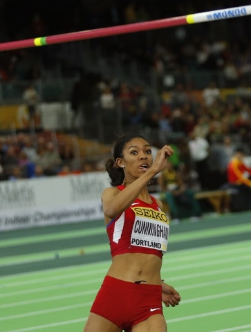 Vashti Cunningham of the U.S. prepares to jump on her way to the gold medal in the women&#82 ...