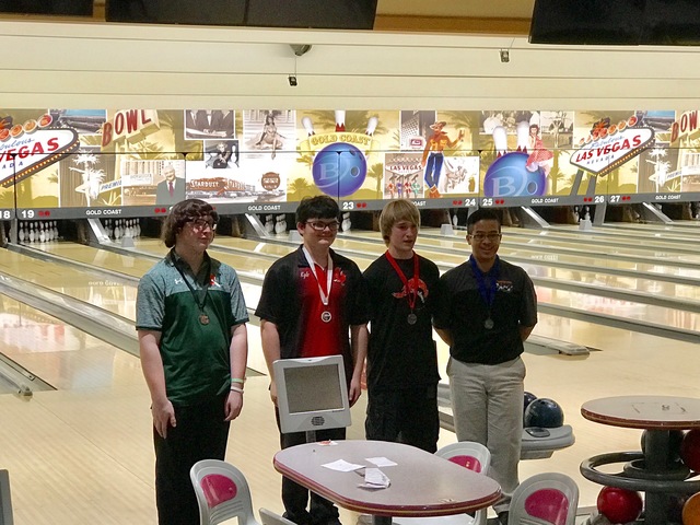 The top Class 3A boys finishers, from left, Mojave’s Skyler McGowan, Tech’s Kyle ...