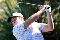 Shadow Ridge’s Benjamin Davis tees off on the fourth hole during the final round of th ...