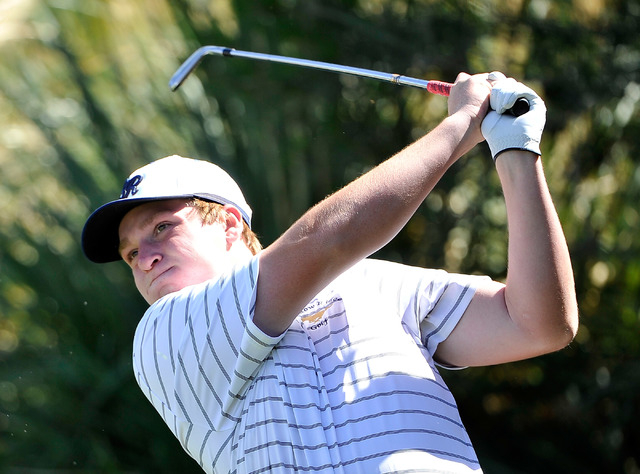 Shadow Ridge’s Benjamin Davis tees off on the fourth hole during the final round of th ...