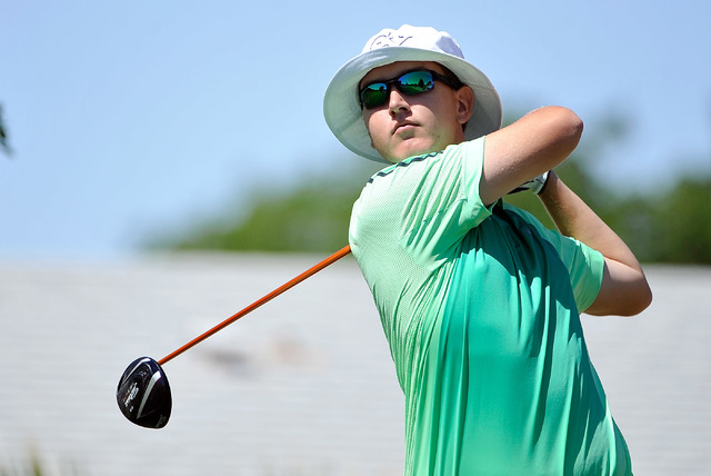 Green Valley’s Grayson Savio tees off during the final round of the Sunrise Region tou ...