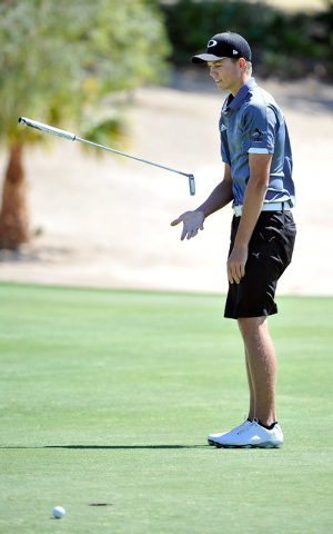 Las Vegas’ Trey Jensen reacts after missing a putt on the fifth hole during the final ...