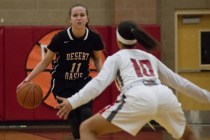 Ashlynn Sharp brings the ball up the floor. (Daniel Clark/Las Vegas Review-Journal)