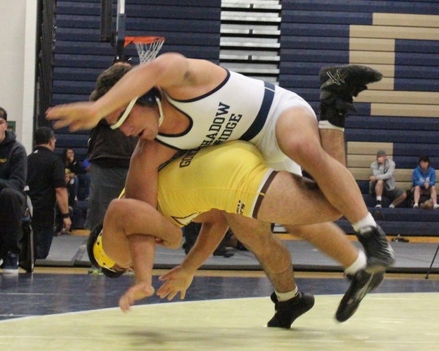 Temecula Valley’s Luis Gonzalez flips Shadow Ridge’s Austin Jones during Saturda ...