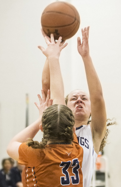 Shadow Ridge’s Caitlyn Covington (3) shoots a jump shot over Legacy’s Samantha G ...