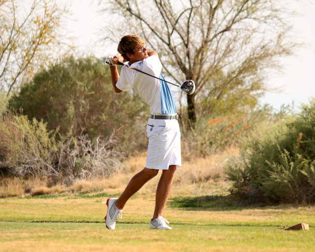 Boulder City golfer Luke Logan follows through. (Laura Hubel/Boulder City Review)