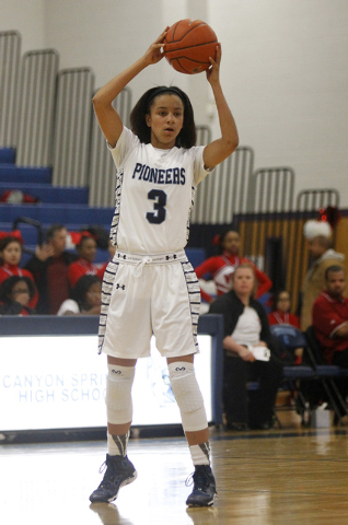 Canyon Springs’ Cherise Beynon (3) looks to pass earlier this season. Beynon was selec ...